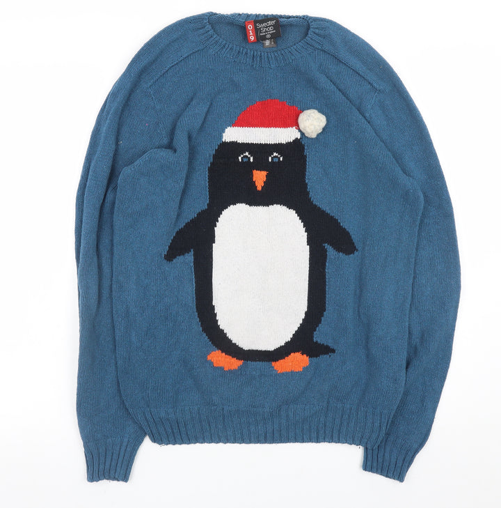 Sweater Shop Men's Blue Penguin Christmas Jumper Size M