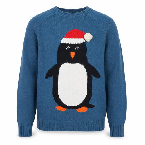Sweater Shop Men's Blue Penguin Christmas Jumper Size M