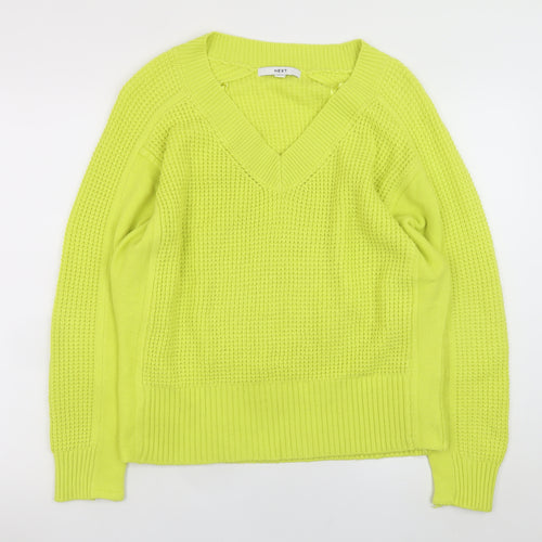 NEXT Women's Yellow V-Neck Chunky Knit Pullover Jumper Size M