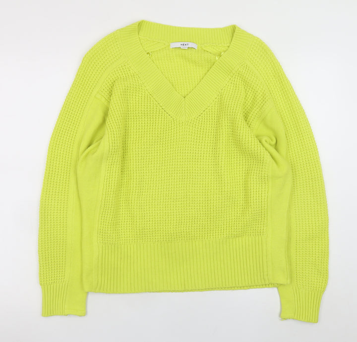 NEXT Women's Yellow V-Neck Chunky Knit Pullover Jumper Size M