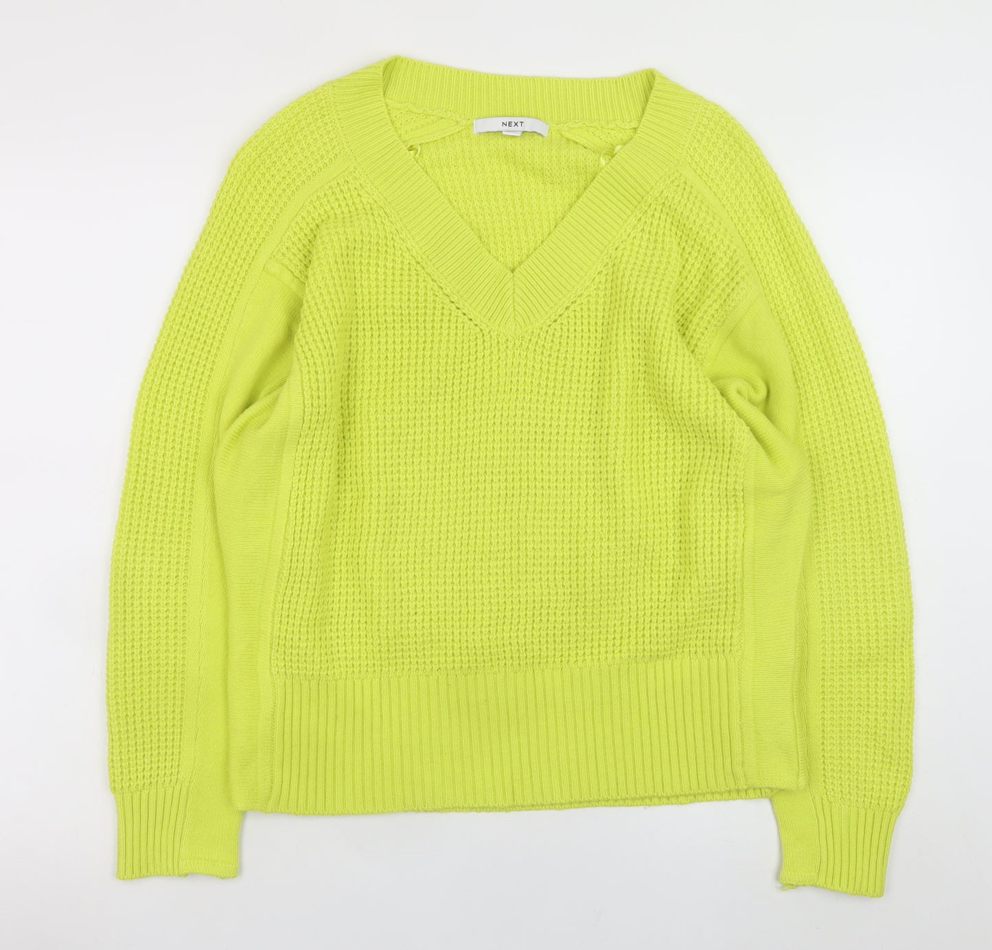NEXT Women's Yellow V-Neck Chunky Knit Pullover Jumper Size M