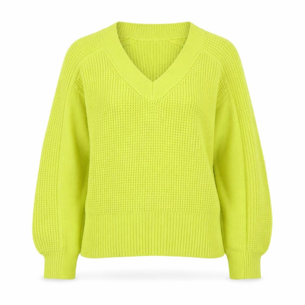 Front view of Next Women's Yellow V-Neck Chunky Knit jumper, size M