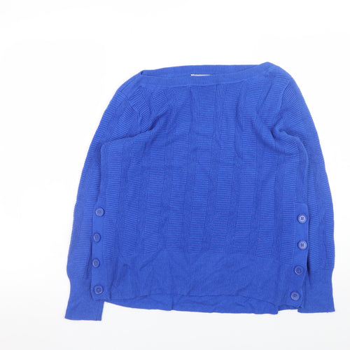Marks and Spencer Women's Blue Boat Neck Button Pullover Jumper Size 14