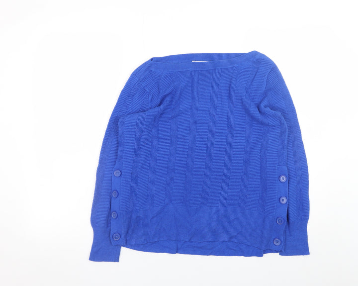 Marks and Spencer Women's Blue Boat Neck Button Pullover Jumper Size 14