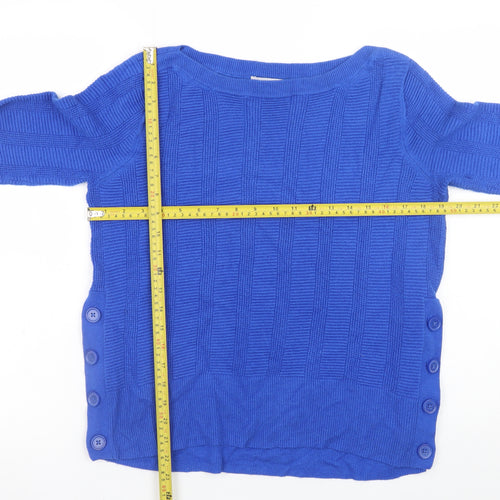 Marks and Spencer Women's Blue Boat Neck Button Pullover Jumper Size 14