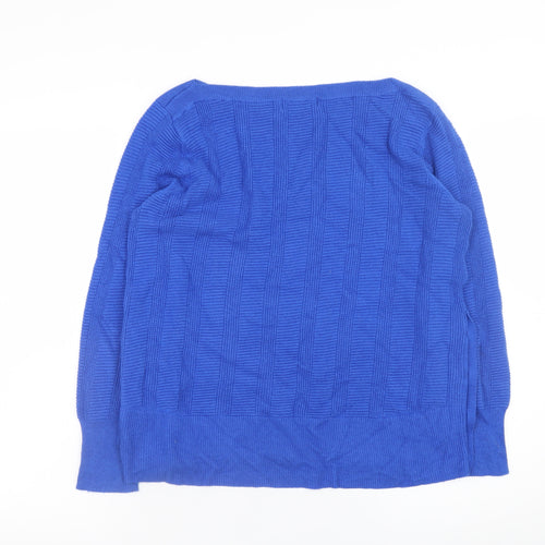 Marks and Spencer Women's Blue Boat Neck Button Pullover Jumper Size 14