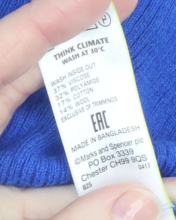 Marks and Spencer Women's Blue Boat Neck Button Pullover Jumper Size 14
