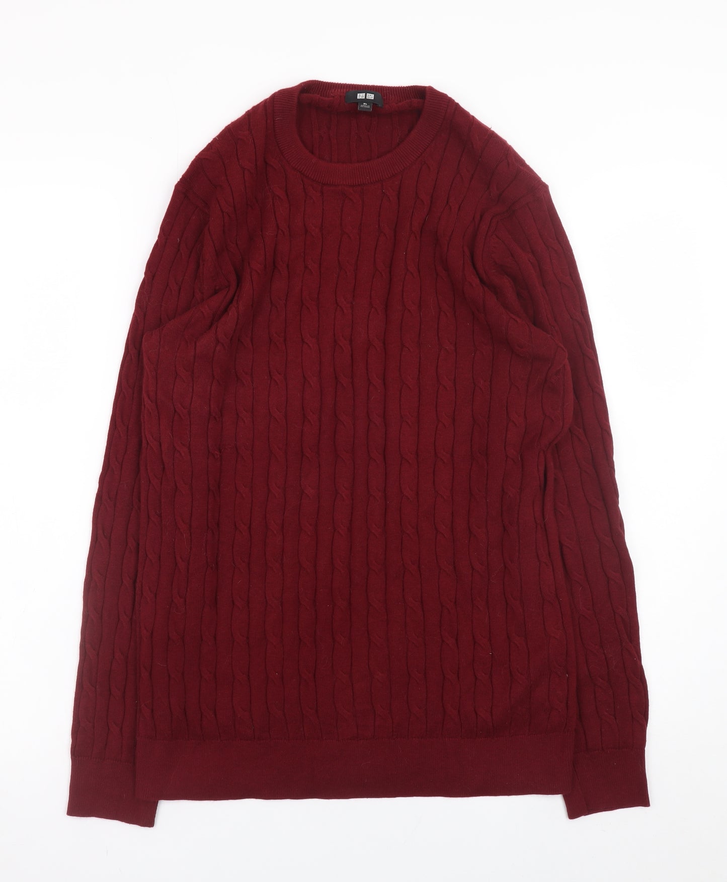 Uniqlo Men Red XL Cable-Knit Wool Crew Neck Jumper