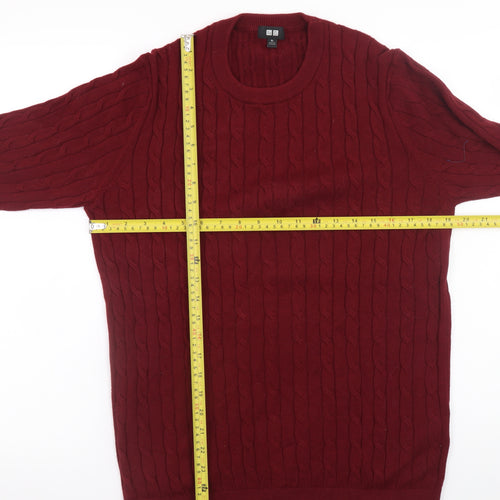 Uniqlo Men Red XL Cable-Knit Wool Crew Neck Jumper