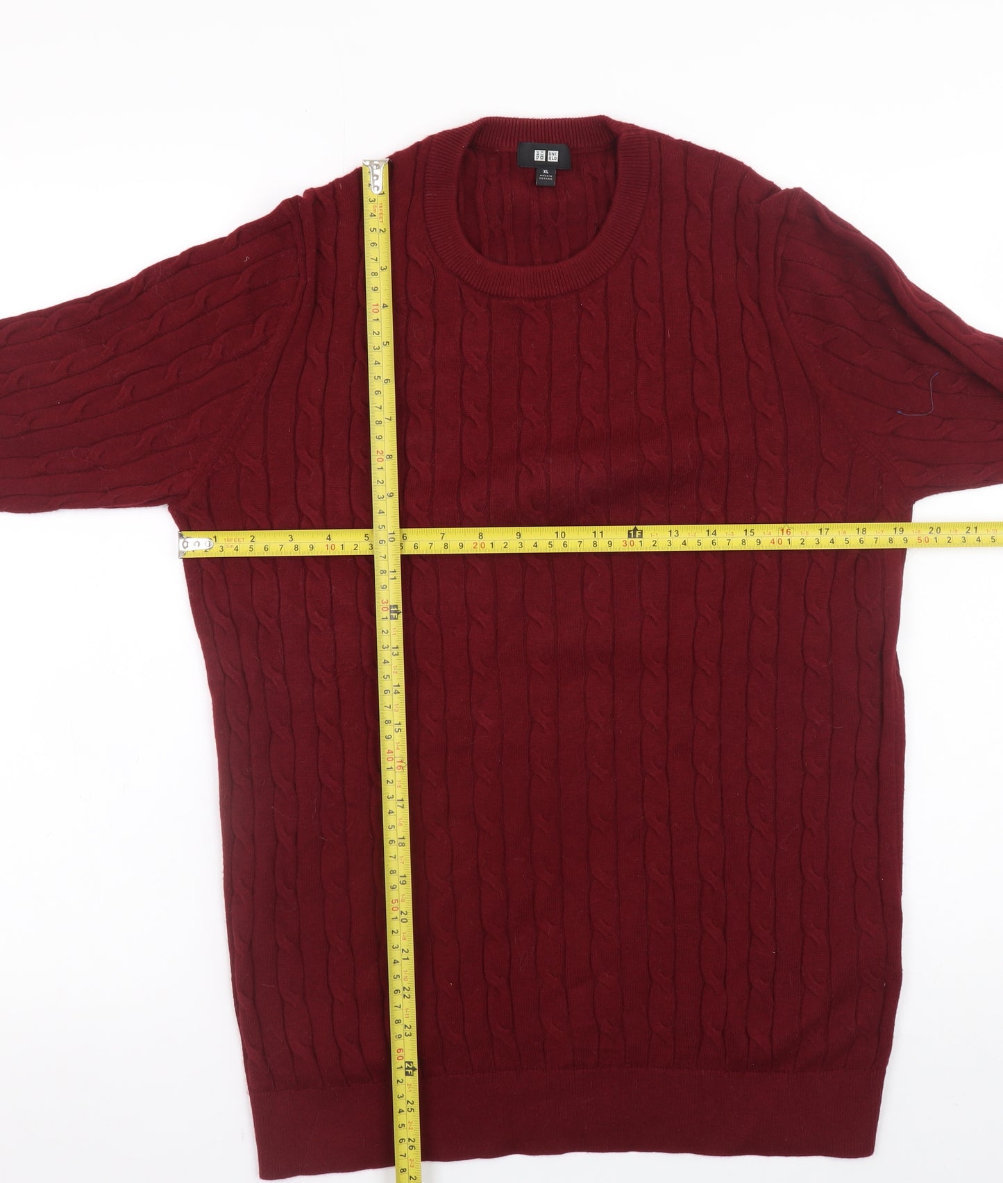 Uniqlo Men Red XL Cable-Knit Wool Crew Neck Jumper
