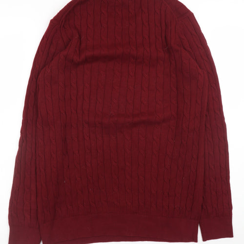 Uniqlo Men Red XL Cable-Knit Wool Crew Neck Jumper