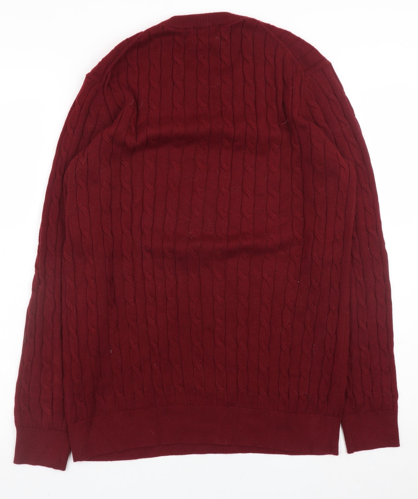 Uniqlo Men Red XL Cable-Knit Wool Crew Neck Jumper