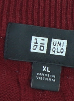 Uniqlo Men Red XL Cable-Knit Wool Crew Neck Jumper