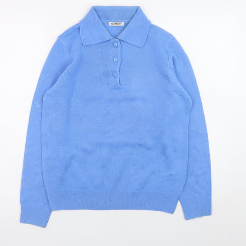 Damart Women's Blue Collared Henley Knit Jumper Size 10/12