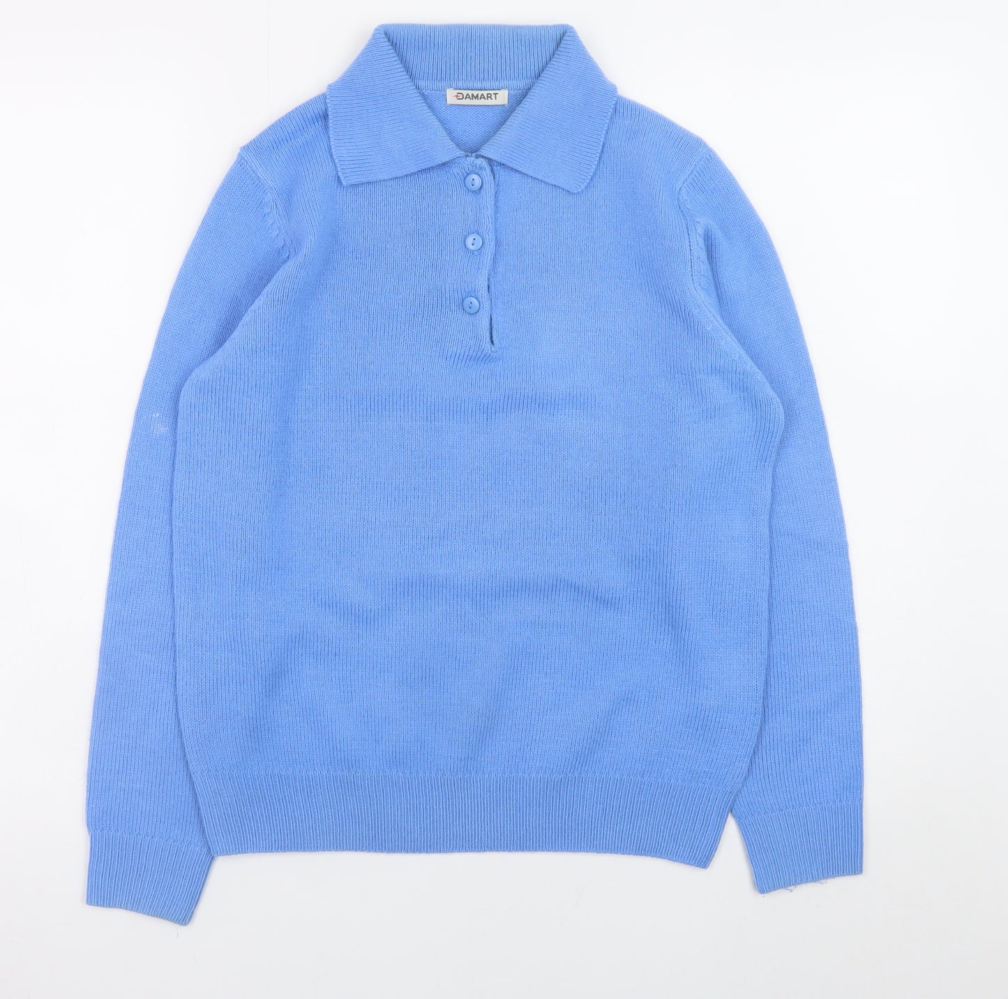 Damart Women's Blue Collared Henley Knit Jumper Size 10/12