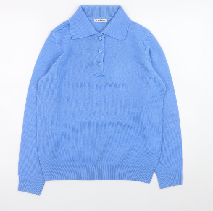Damart Women's Blue Collared Henley Knit Jumper Size 10/12