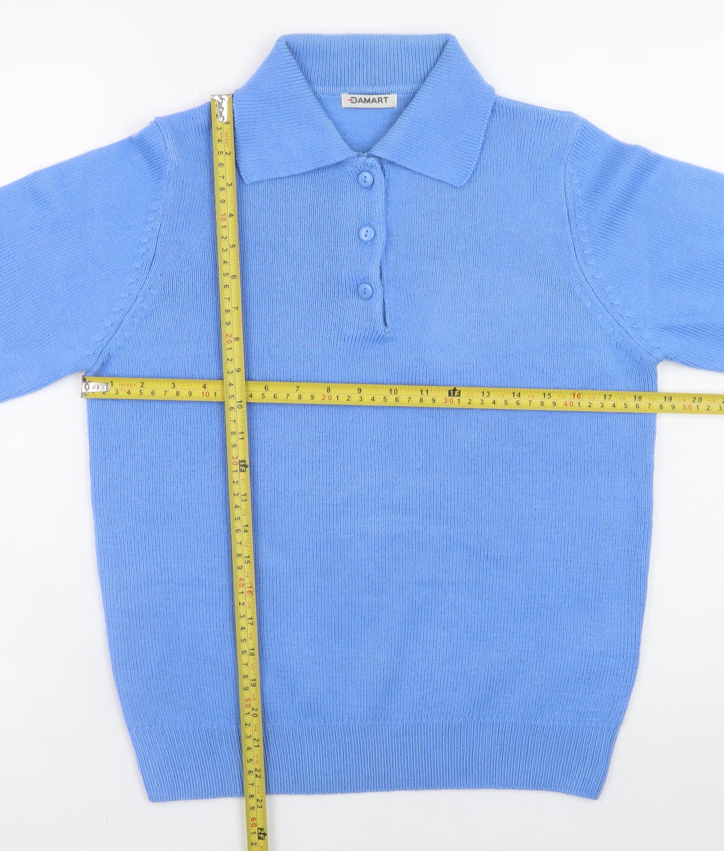 Damart Women's Blue Collared Henley Knit Jumper Size 10/12