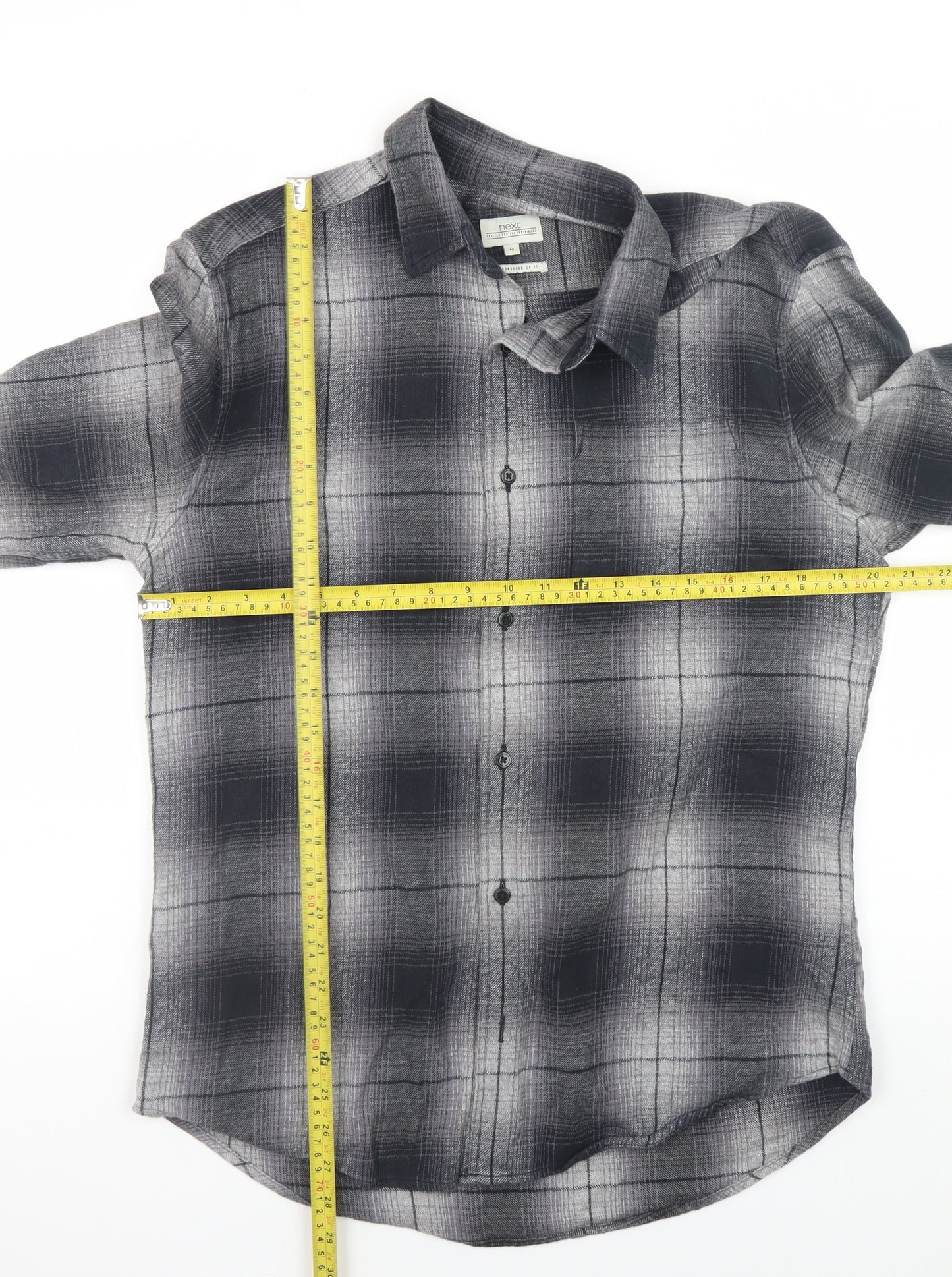 Next Men's Grey Plaid Long Sleeve Button-Up Casual Shirt M