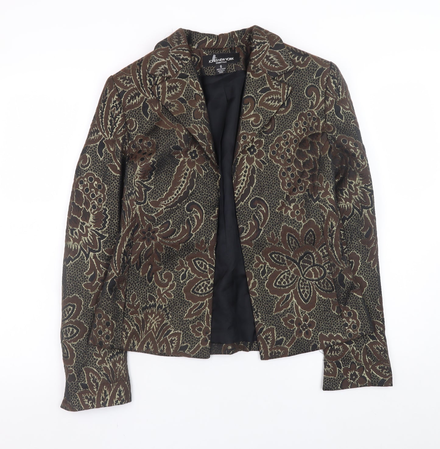 Jones New York Womens Brown Floral Blazer Size 10 Wool Blend Jacket