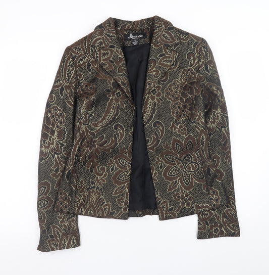 Jones New York Womens Brown Floral Blazer Size 10 Wool Blend Jacket