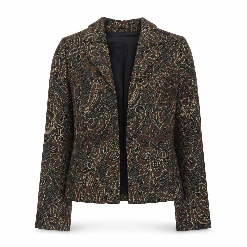 Jones New York Womens Brown Floral Blazer Size 10 Wool Blend Jacket