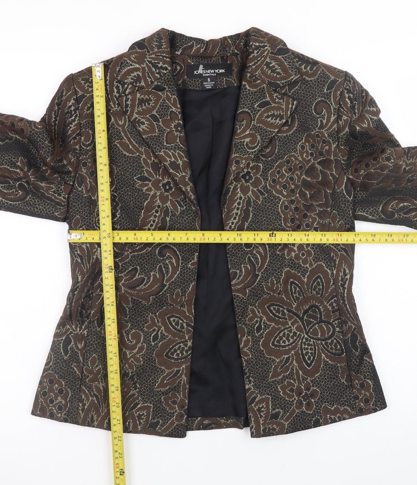 Jones New York Womens Brown Floral Blazer Size 10 Wool Blend Jacket
