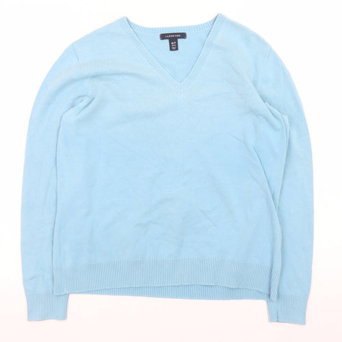 Lands' End Women's Blue V-Neck Cotton Knit Jumper Size 12 Petite