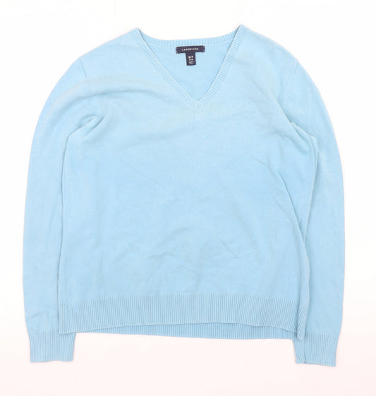 Lands' End Women's Blue V-Neck Cotton Knit Jumper Size 12 Petite