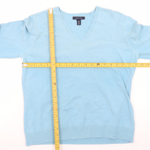 Lands' End Women's Blue V-Neck Cotton Knit Jumper Size 12 Petite