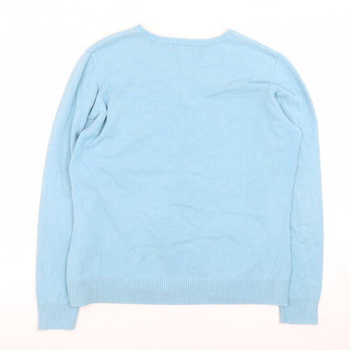 Lands' End Women's Blue V-Neck Cotton Knit Jumper Size 12 Petite
