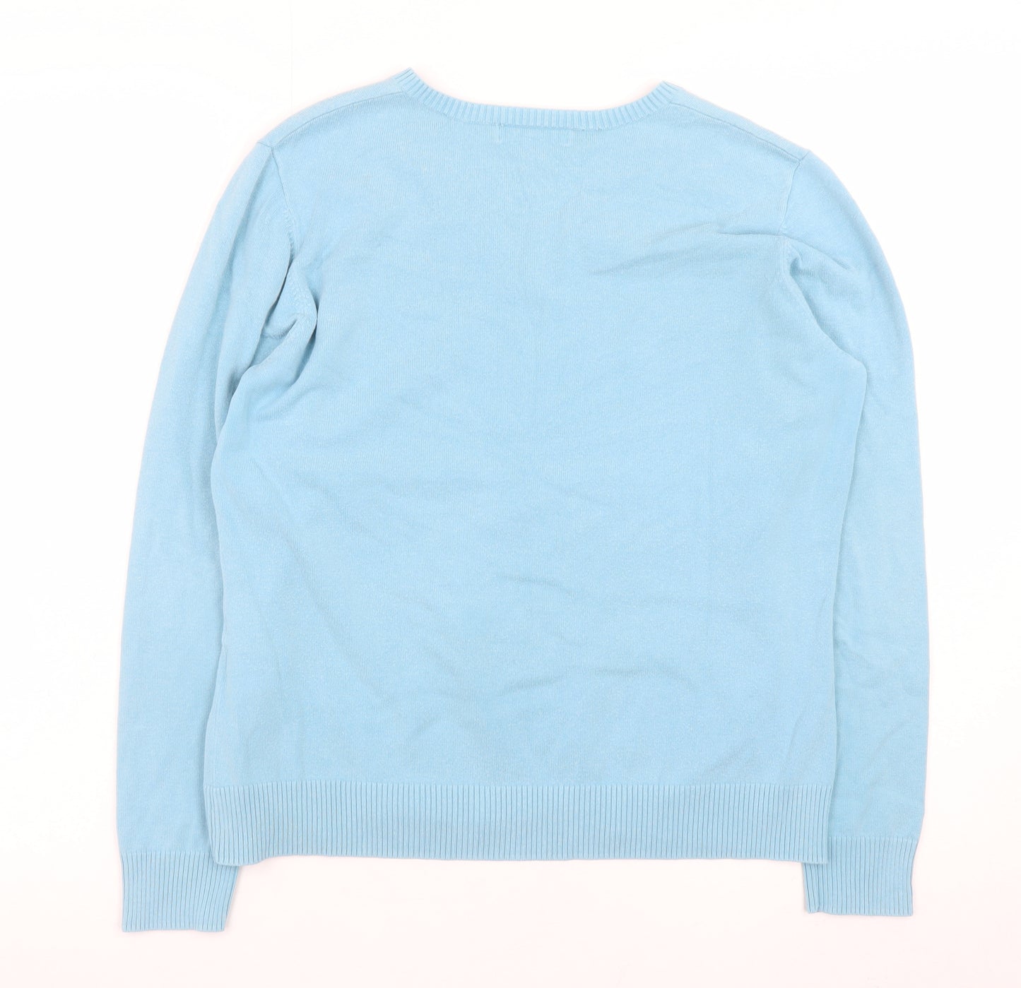 Lands' End Women's Blue V-Neck Cotton Knit Jumper Size 12 Petite