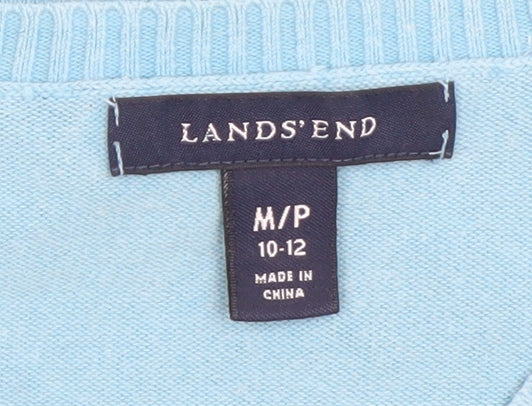 Lands' End Women's Blue V-Neck Cotton Knit Jumper Size 12 Petite
