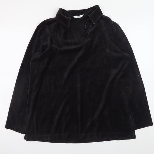 Marks and Spencer Black Velour Long Sleeve Pullover Hoodie Women UK 16