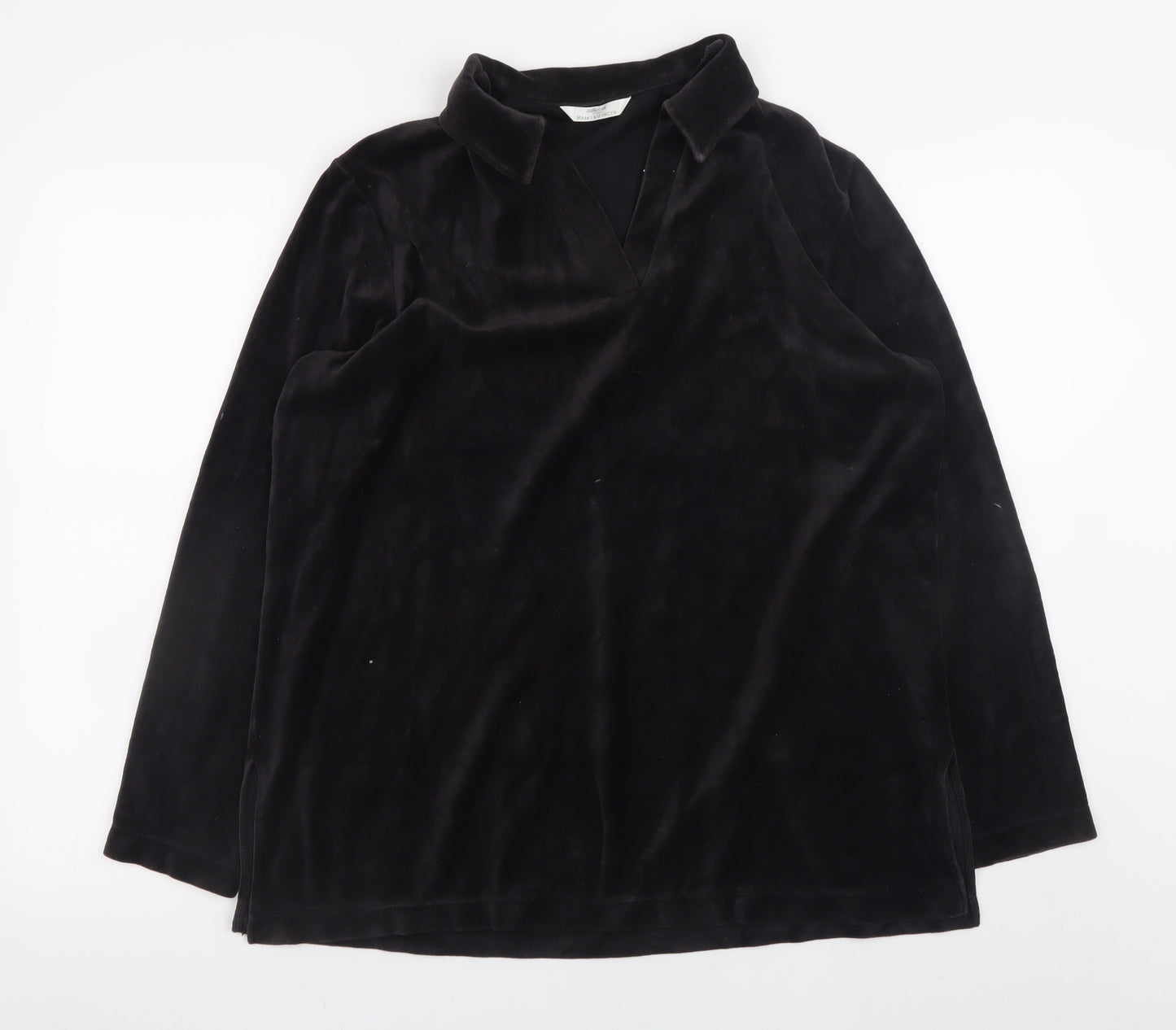 Marks and Spencer Black Velour Long Sleeve Pullover Hoodie Women UK 16
