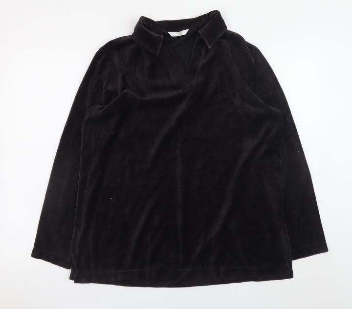 Marks and Spencer Black Velour Long Sleeve Pullover Hoodie Women UK 16