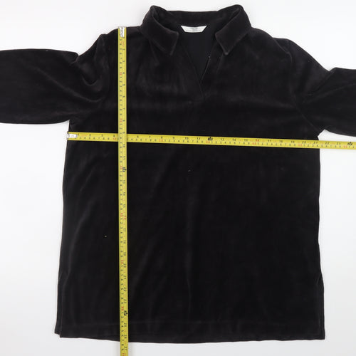 Marks and Spencer Black Velour Long Sleeve Pullover Hoodie Women UK 16