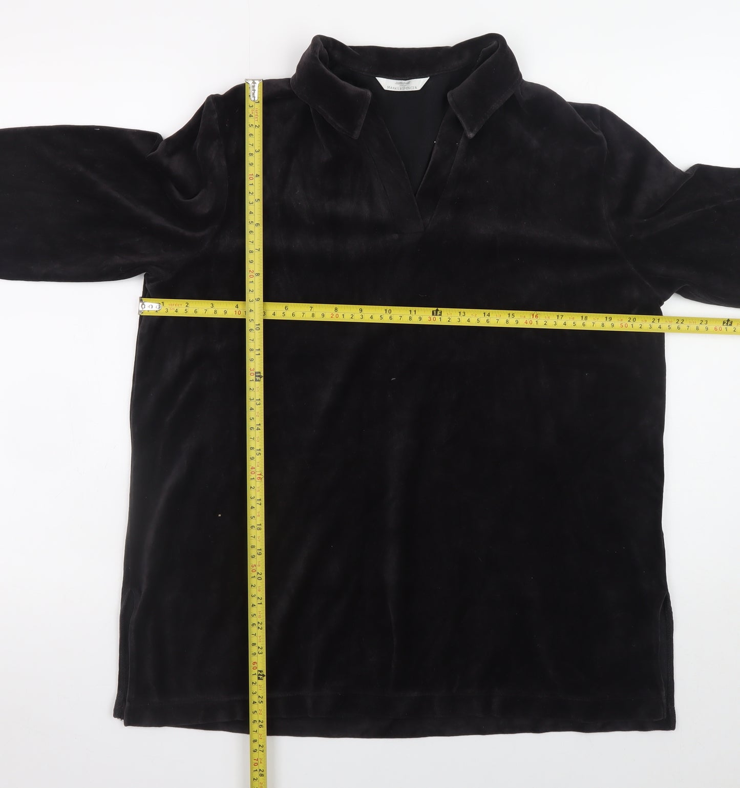 Marks and Spencer Black Velour Long Sleeve Pullover Hoodie Women UK 16
