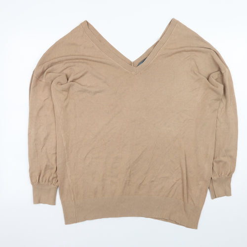 Sosandar Women’s Beige V-Neck Knit Pullover Jumper Size M