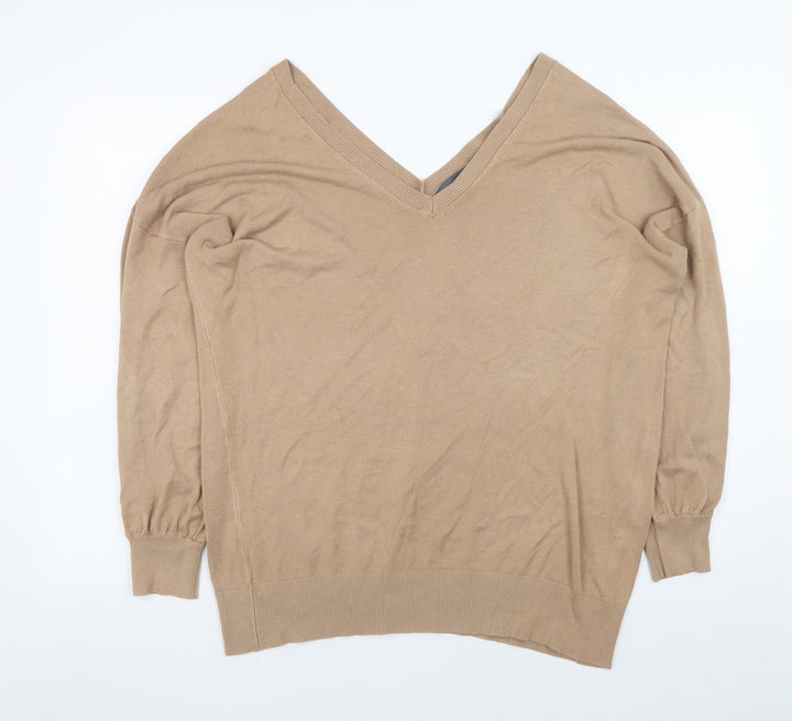 Sosandar Women’s Beige V-Neck Knit Pullover Jumper Size M