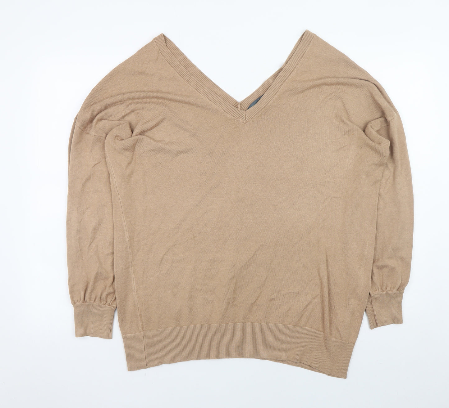 Sosandar Women’s Beige V-Neck Knit Pullover Jumper Size M