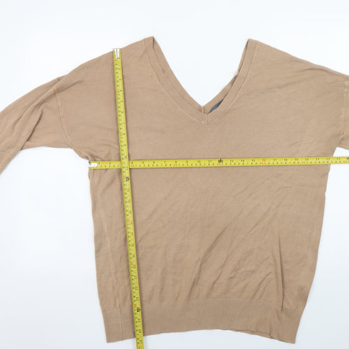 Sosandar Women’s Beige V-Neck Knit Pullover Jumper Size M