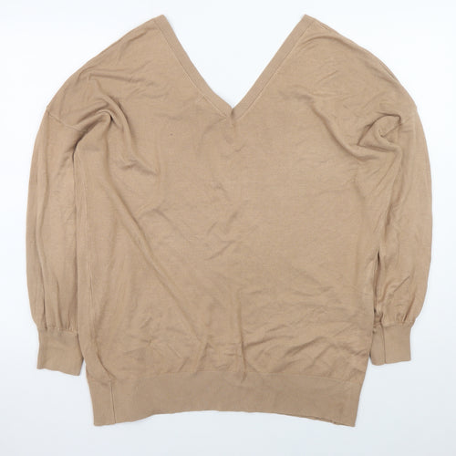 Sosandar Women’s Beige V-Neck Knit Pullover Jumper Size M