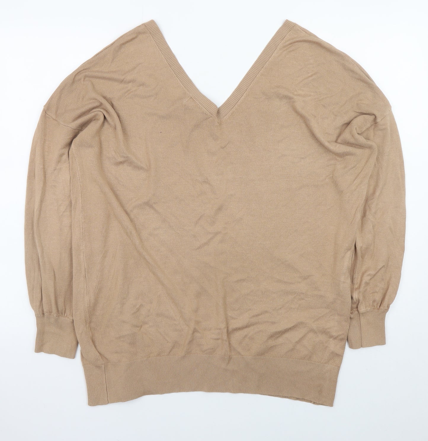Sosandar Women’s Beige V-Neck Knit Pullover Jumper Size M