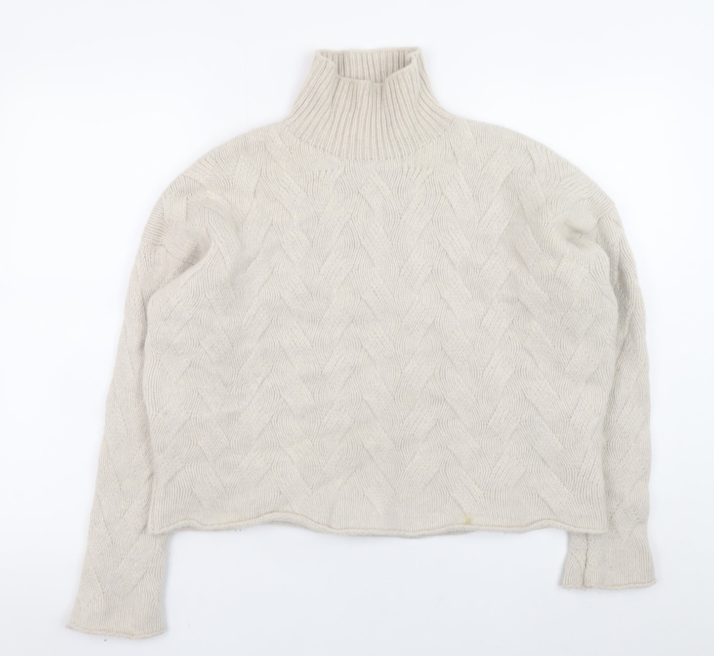 Poetry Women Beige Roll Neck Cable-Knit Lambswool Jumper Size 14