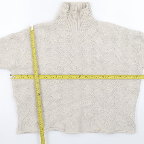 Poetry Women Beige Roll Neck Cable-Knit Lambswool Jumper Size 14