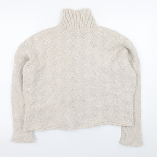 Poetry Women Beige Roll Neck Cable-Knit Lambswool Jumper Size 14