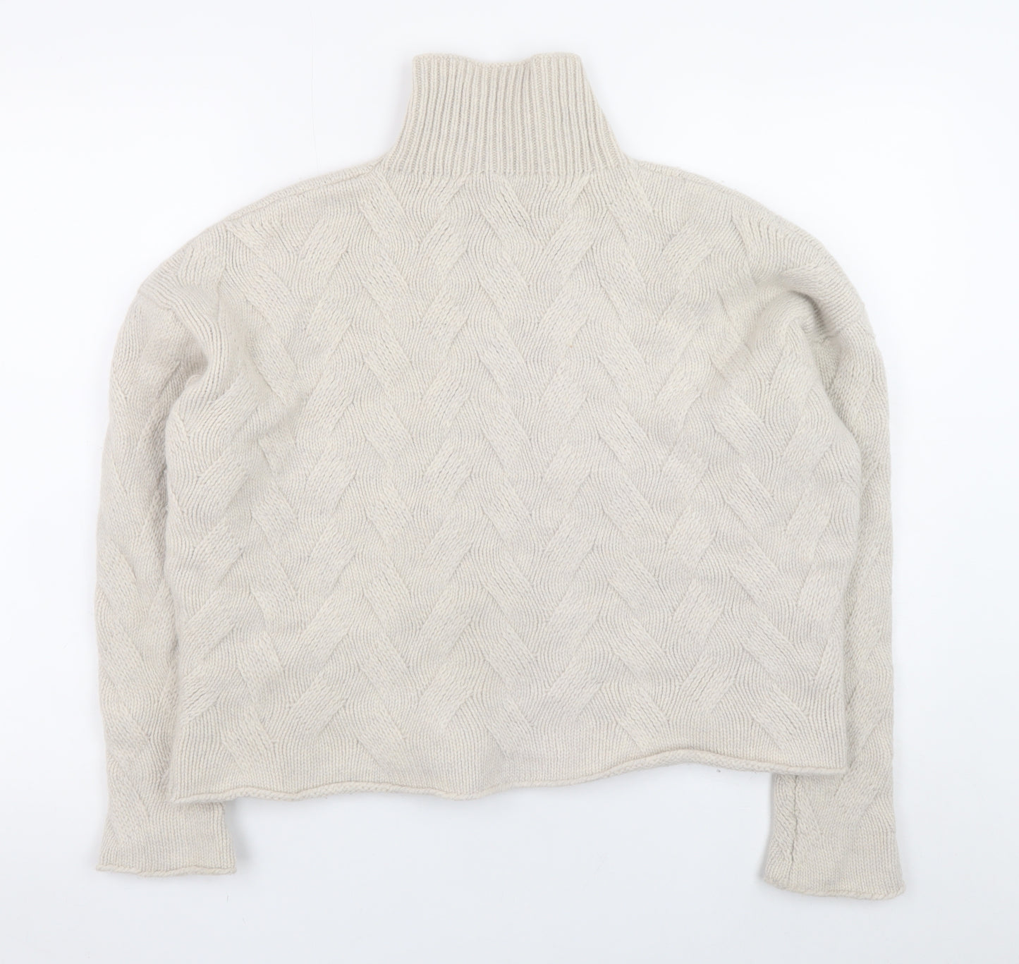 Poetry Women Beige Roll Neck Cable-Knit Lambswool Jumper Size 14