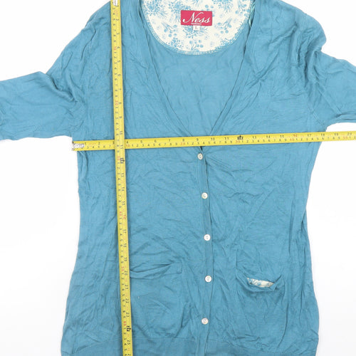 Ness Women Blue L Button Cardigan Knit Lightweight V-Neck