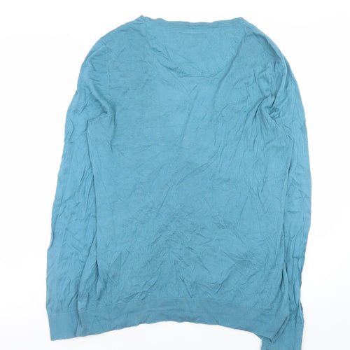 Ness Women Blue L Button Cardigan Knit Lightweight V-Neck