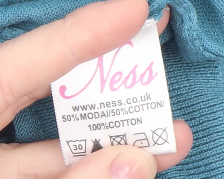 Ness Women Blue L Button Cardigan Knit Lightweight V-Neck